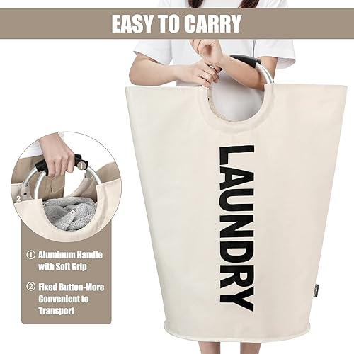 Vista 5 de DOKEHOM - Canasta de lavandería extragrande de 125 litros, bolsa de lavandería plegable, canasta de ropa alta y autónoma, contenedor de lavado Beige