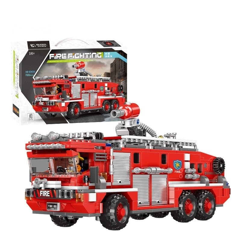 Tirff Technic Fire Engine Building Blocks Kit, Water Tank Fire Truck Construction Set With minifigures, Technic Water Jet Fire Engine Model Building Kit - 720 Pieces