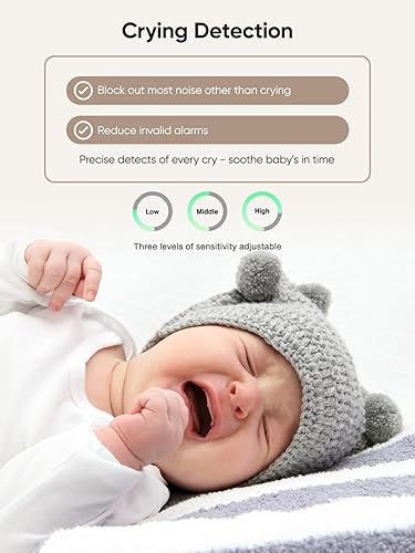 Miniatura 4 de bonoch Monitor de bebé de 1440p con cámara y audio, cámara inteligente sin WiFi para bebé, monitor de video de 5.5 pulgadas, detección de