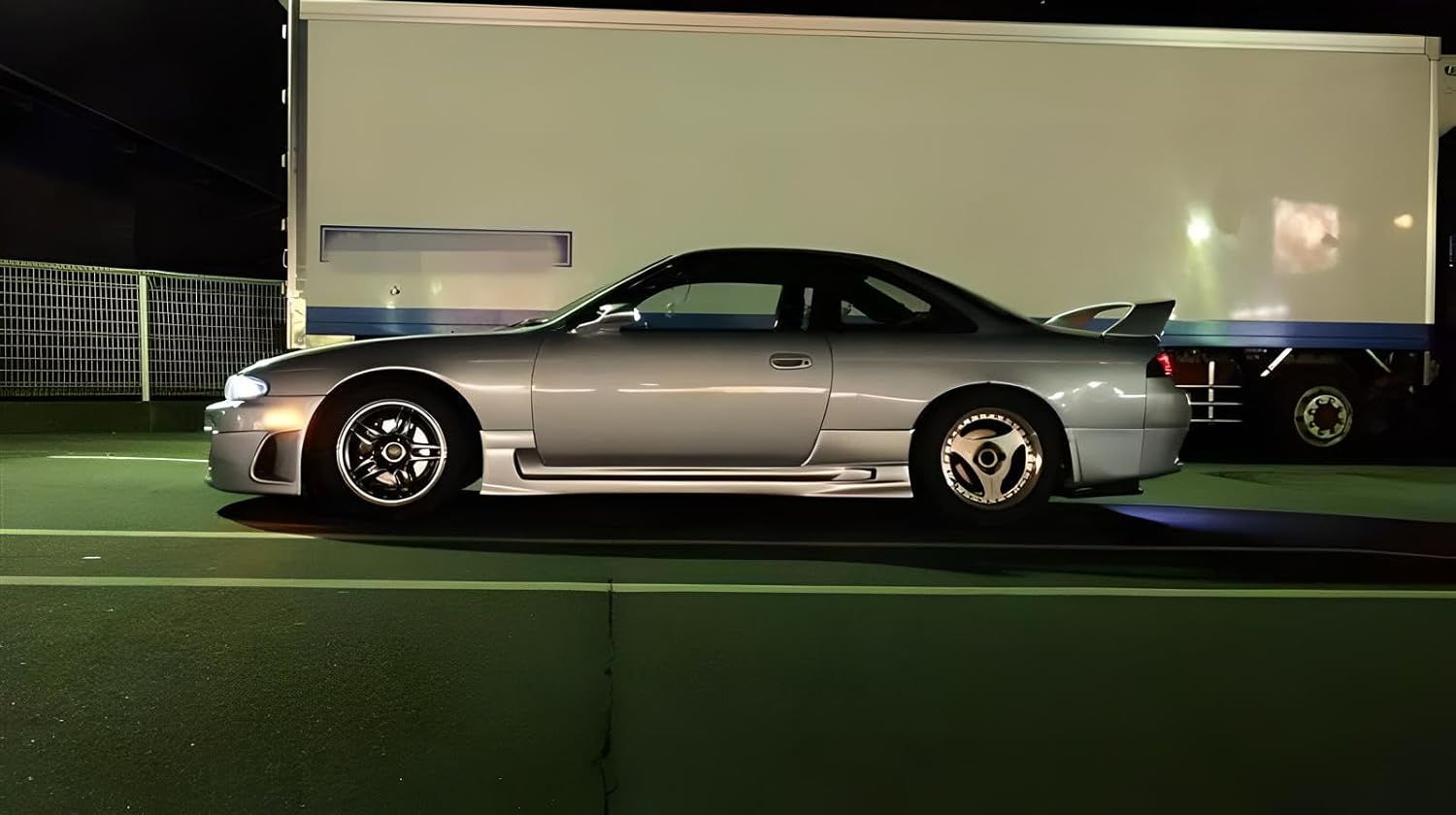 iJDMTOY JDM Black-Out Smoked Lens Front Bumper Amber Full LED Strip Side Marker Light Kit Compatible With 1995-1998 Nissan 240SX Silvia S14