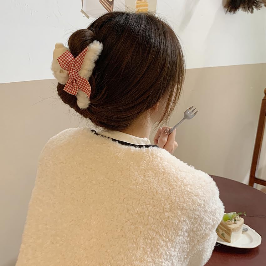 Miniatura 4 de Pinzas para el pelo de oso de felpa, multicolor, pinzas grandes para el cabello, lindas pinzas de peluche esponjosas para muñeca para atrapar el