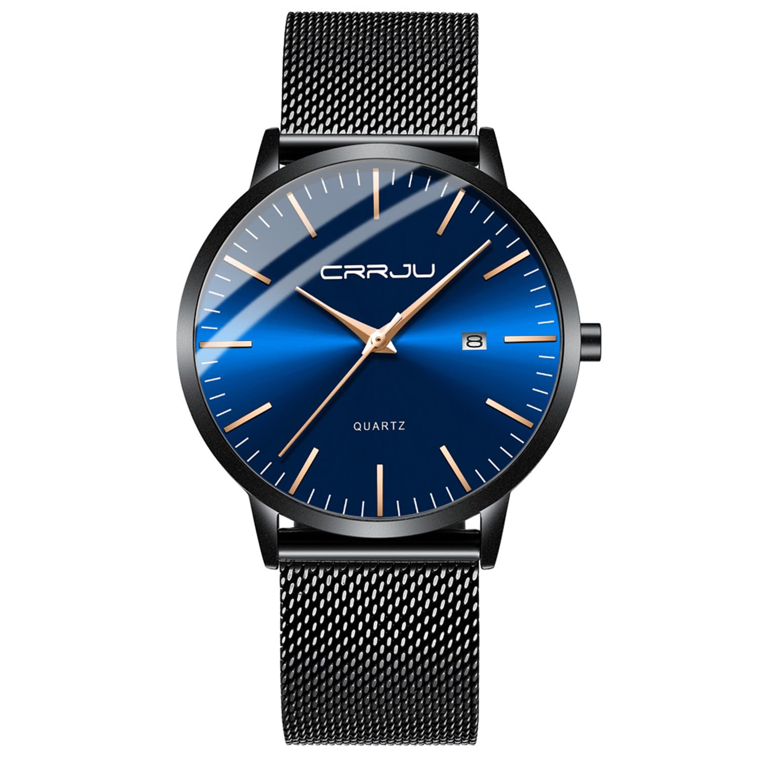 CRRJU Herren Uhr Ultra Dünne Wasserdicht Armbanduhr Herren Mode mit Schwarz Edelstahlband Mesh Analog Quarz Business Männer Uhren
