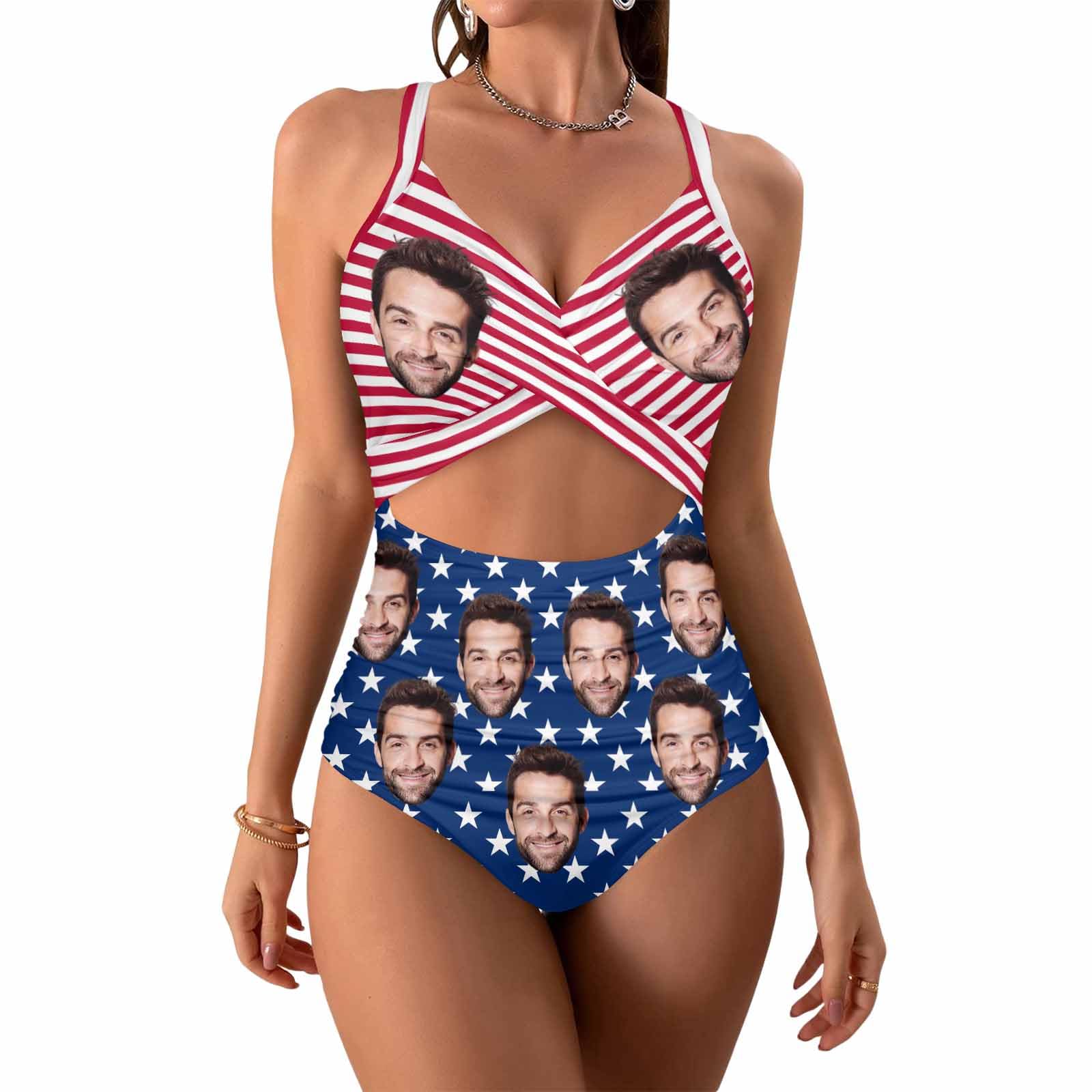 Custom Face Swimsuits for Women Custom Bathing Suit with Face Bikini Personalized Swimsuits 4th of July