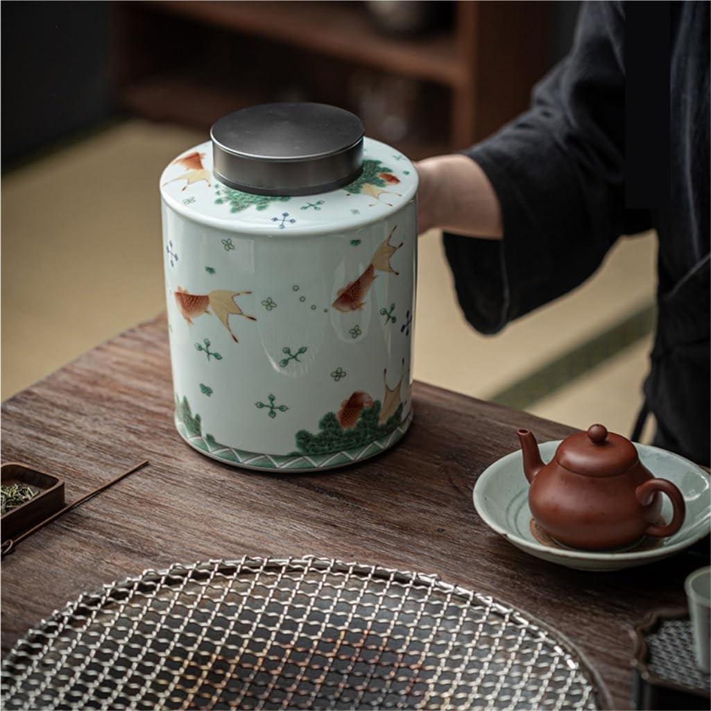LYGSWDB Słoik na cukier Chiński retro Pojemnik do przechowywania herbaty Słoik Ceramiczny pojemnik do przechowywania Zamknię słoik Podwójna pokrywka Pusty słoik Słoik do przechowywania żywności w