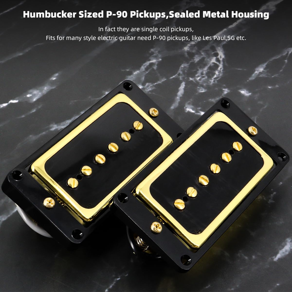 P90 Pickup Alnico 5 Single Coil Neck Bridge Pickup Set for Electric Guitar Parts Replacement (black+gold)