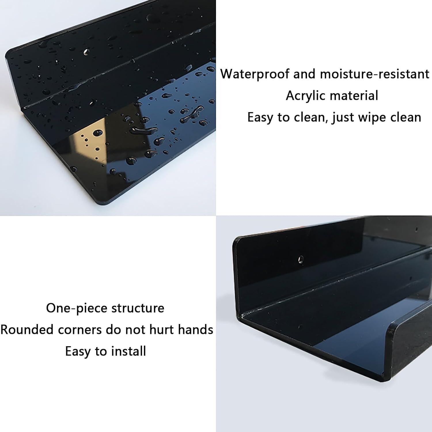 Estantes flotantes Estante Estantes flotantes de acrílico Negro Estantes montados en la pared de 11,8 pulgadas Decoración de pared 4 mm de espesor for el hogar, sala de estar, baño, cocina, largo x an