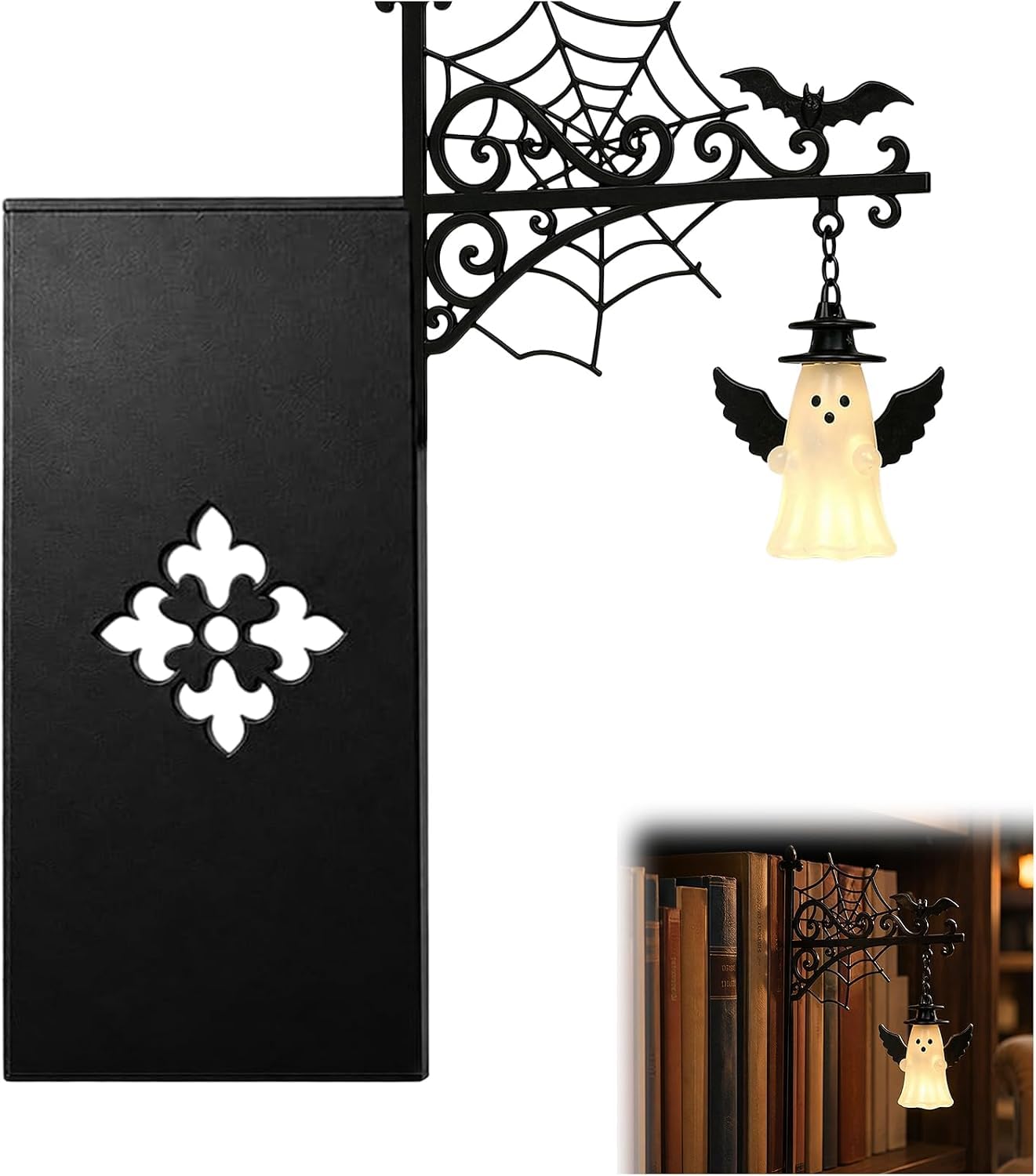 Bookshelf Lantern, Fits Between Books, Ghost Nightlight & Wireless Retro Lantern, Led Shelf Light for Reading Nooks, Indoor Halloween Decor Idea, Shelf & Home Decor, Gift for Book Light