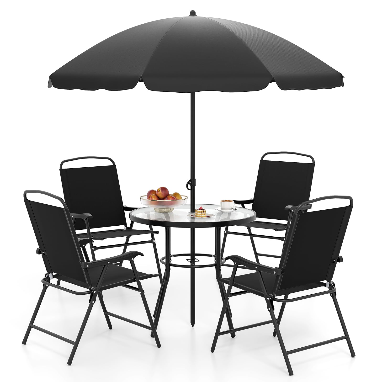 COSTWAY Gartenmöbel Set, Gartentisch mit 4 Stühlen und Sonnenschirm, Terrassenmöbel, Balkonmöbel, Gartenset, Gartengarnitur, Sitzgruppe für Terrasse, Balkon, Garten