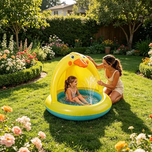 Pataugeoire gonflable avec auvent pour protéger les enfants du soleil