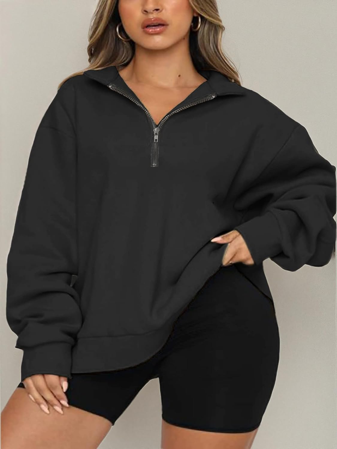 Chulianyouhuo Womens Plus Size Half Zip Pullover Long Sleeve Oversized Sweatshirt Drop Shoulder Hoodie Teen Girls Y2K Clothes - Image 7