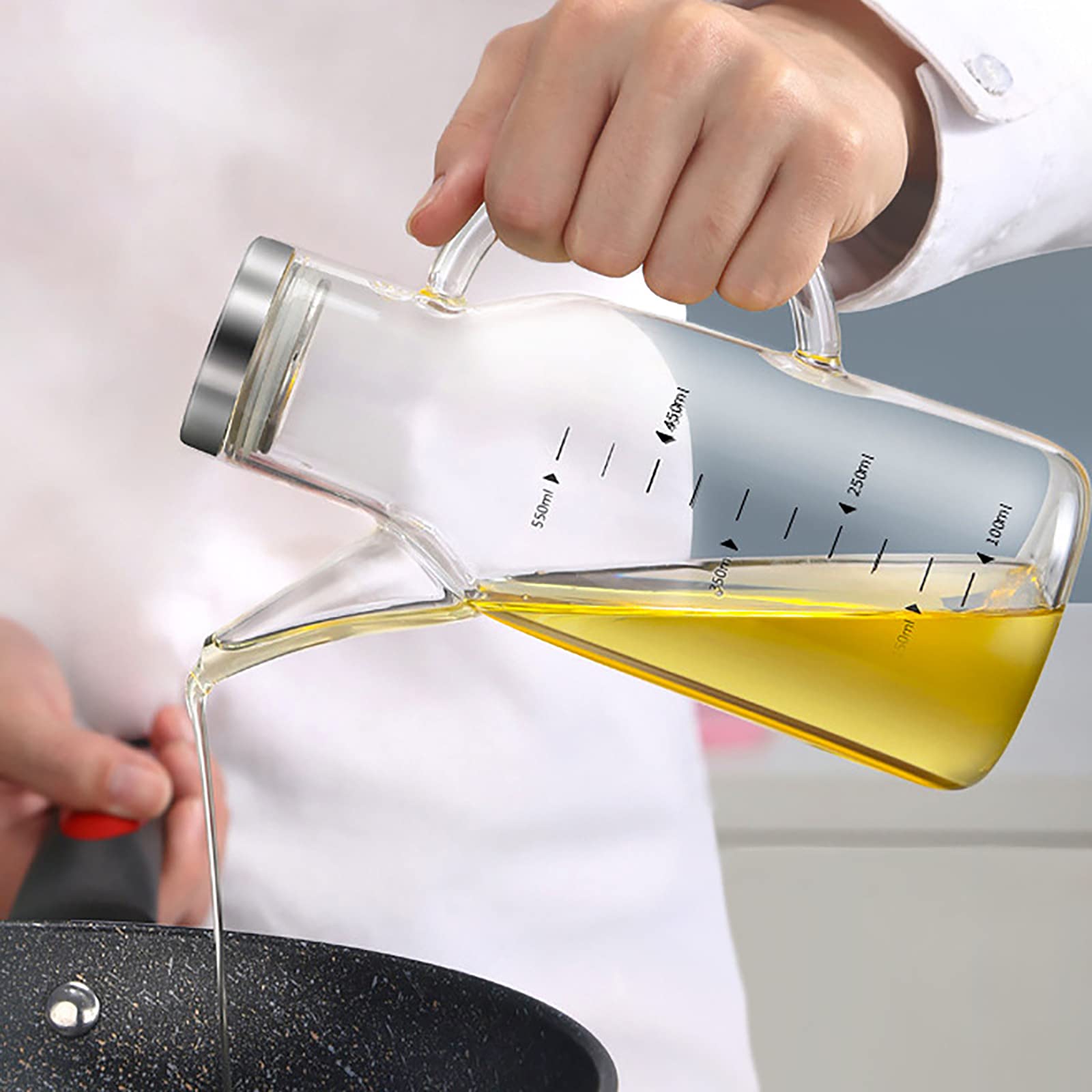 Dispenser Olio D'oliva In Vetro Borosilicato 800 Ml Con Beccuccio Antigoccia E Coperchio In Legno