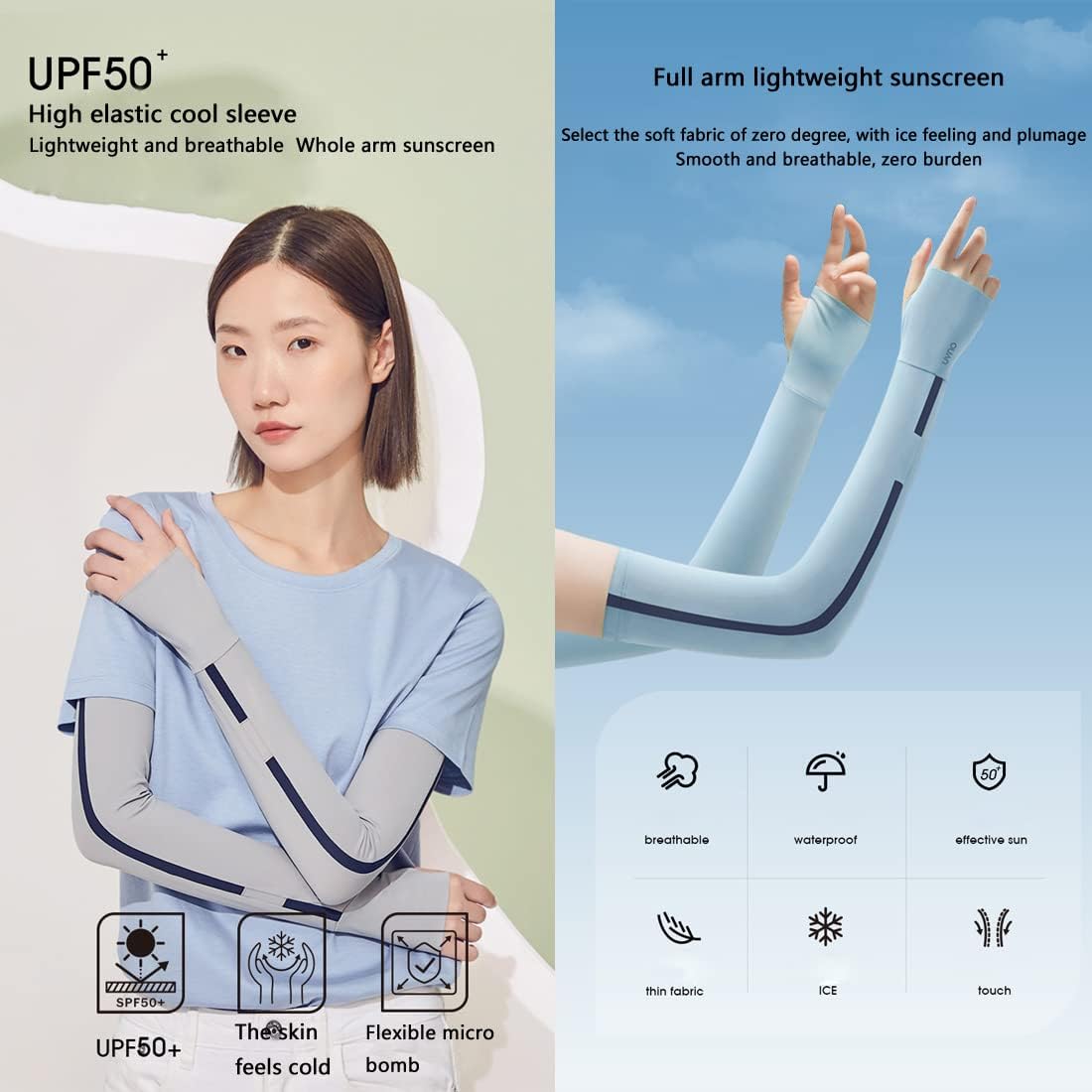 DAISHA UV Sun Protection Cooling Arm Sleeves,UPF 50 Long Arm Cover Tattoo Warmers for Women,for Outdoor & Indoor Activities.