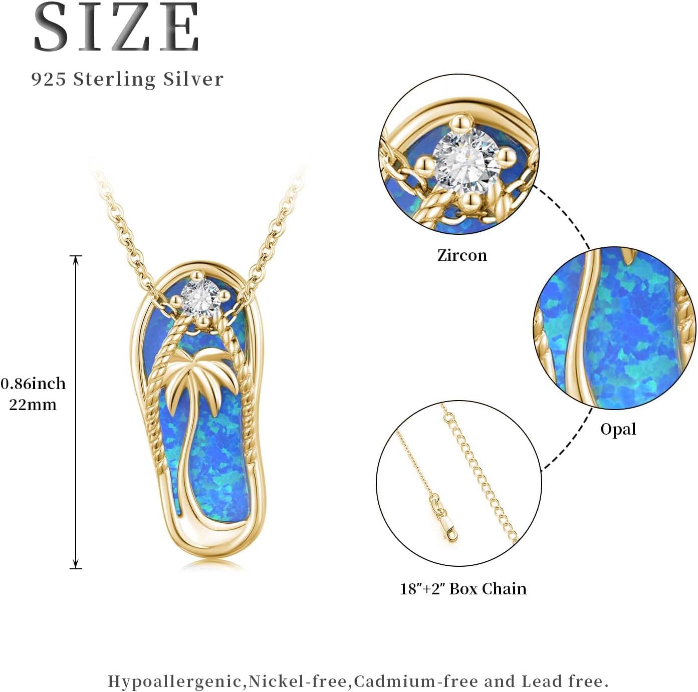 Midir&Etain Ocean Necklace 925 Sterling Silver Blue Opal Necklace Starfish/Flip Flop/Shark Pendant Beach Ocean Jewelry for Women