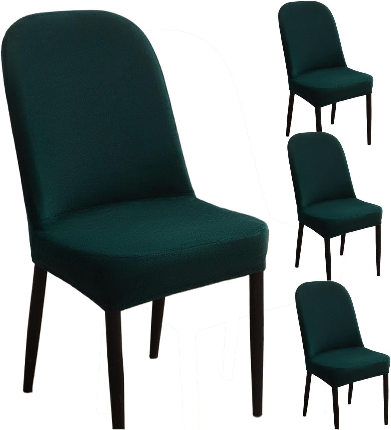Housse de chaise extensible lot de 4 vert foncé pour dossier rond et incurvé