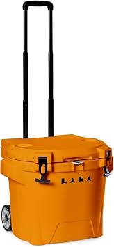 Laka Cooler with Wheels 30QT Rotomolded Insulated Rolling Hard Cooler, Telescoping Handle, Holds 24 Cans + Ice, Up to 7 Days Cold, Drain Plug, Cup Holders + Bottle Opener, Beach/Camping/Boat