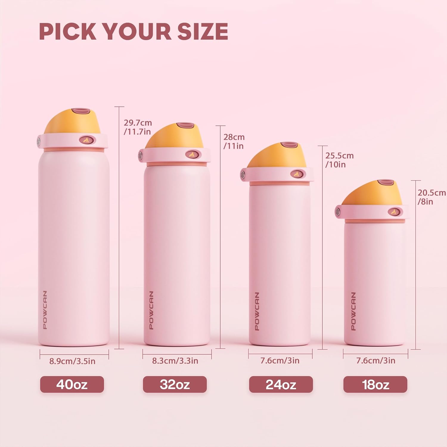 POWCAN 18 oz Insulated Water Bottle with Straw: 2-in-1 Push-Button Spout & Quick-Flip Straw, Leakproof, Cold 24Hrs, Fits Car Cup Holder, Stainless Sports Bottle for Gym, Travel Gift (Peach Store) - Image 8