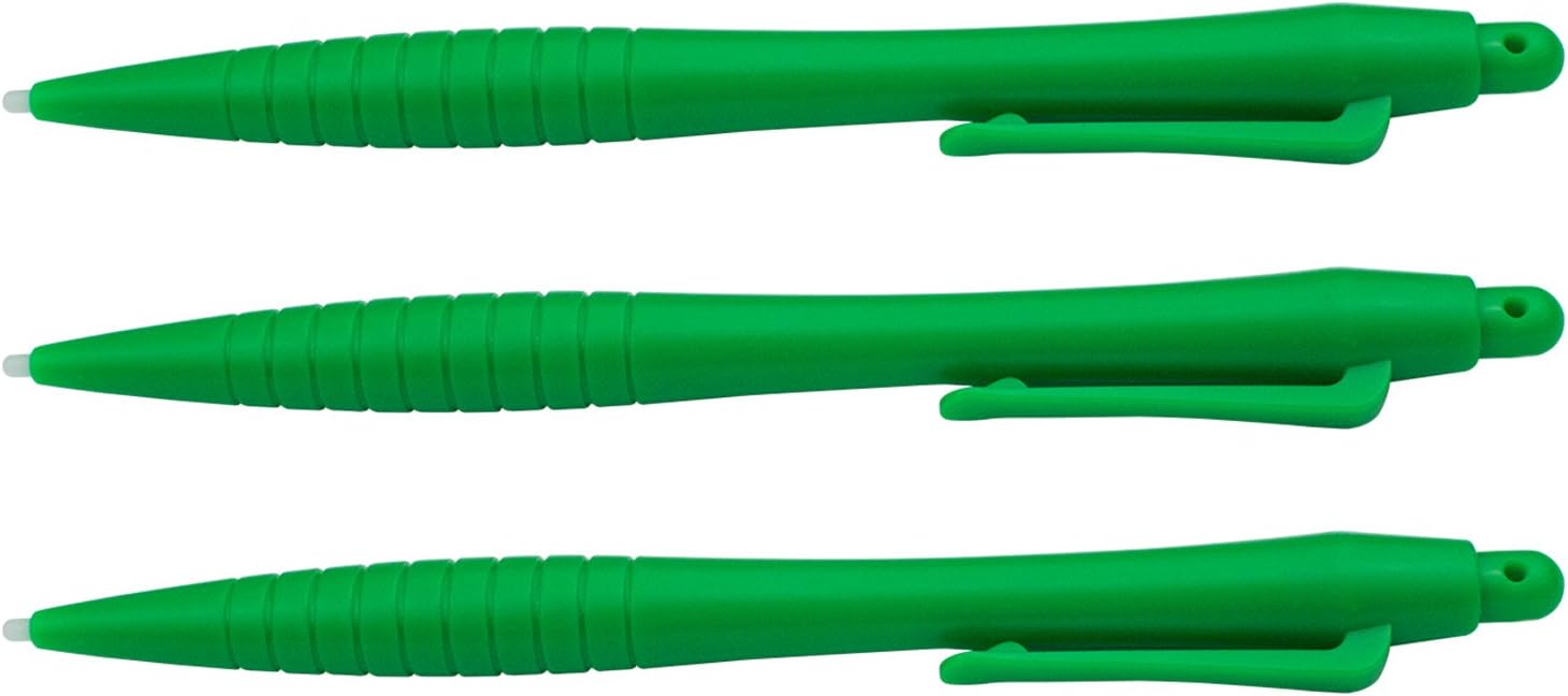 TAKECASE Extra Large Stylus Pens - Lightweight & Durable, Compatible with 3DS XL, 2DSXL, 3DS, 2DS, Wii u and More, 3 Stylus Pen Pack (Green)