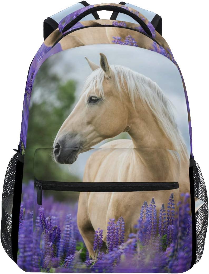 CPYangFlower Floral Animal Horse Backpacks College School Bag Shoulder Casual Travel Daypack Hiking Camping