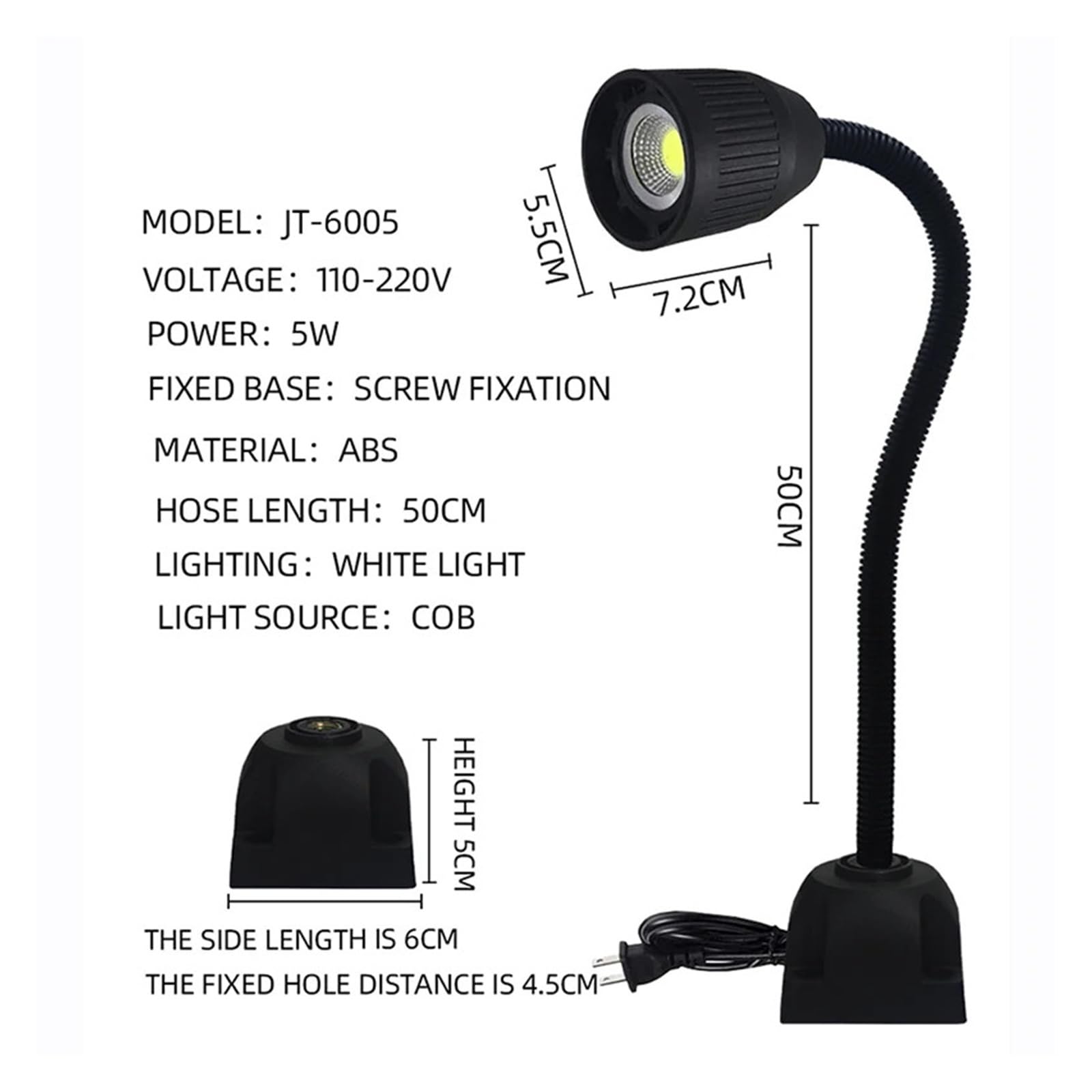 Tokarka światło robocze, elastyczna, długość 40 cm, lampa robocza typu łabędzia szyja, 3 W, 35 W, 24 V, 110-220 V, lampa LED do obrabiarki CNC (UE, 5 W)