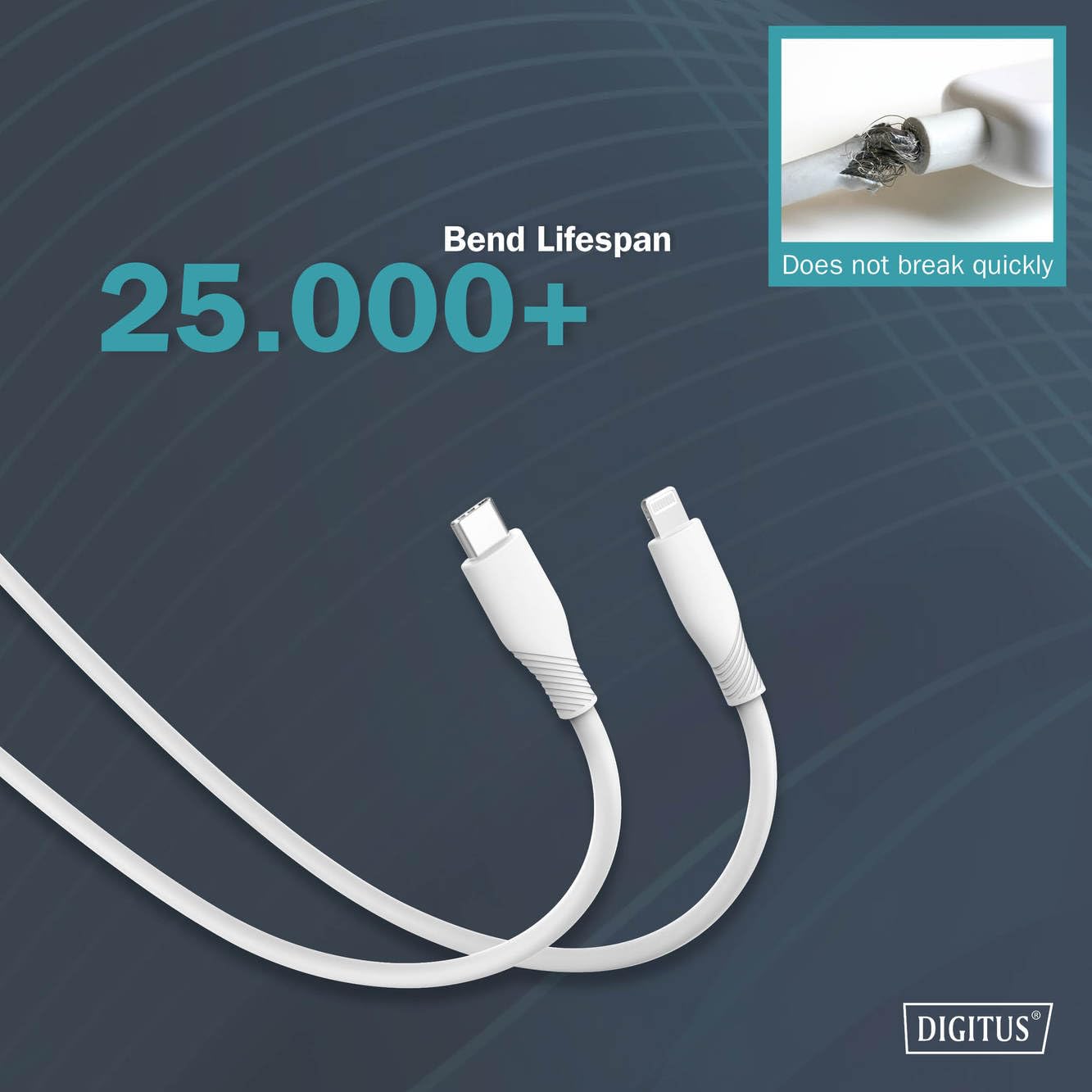 DIGITUS Kabel do ładowania - USB C do Lightning - 0,5 m - Kabel USB 480 Mbit/s 60 W 3 A - Elastyczna silikonowa osłona z zabezpieczeniem przed zginaniem - Certyfikat MFI dla urządzeń Apple - Biały