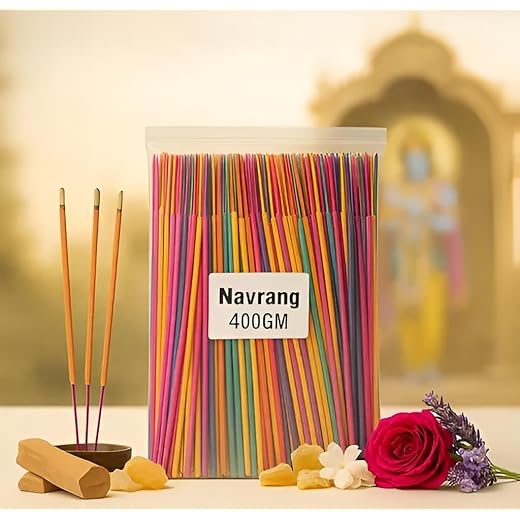 Poioo Navrang Agarbatti 400g – Natural Scented Incense Sticks for Puja, Meditation, Yoga, Relaxation, Aromatherapy (Mix Agarbatti)
