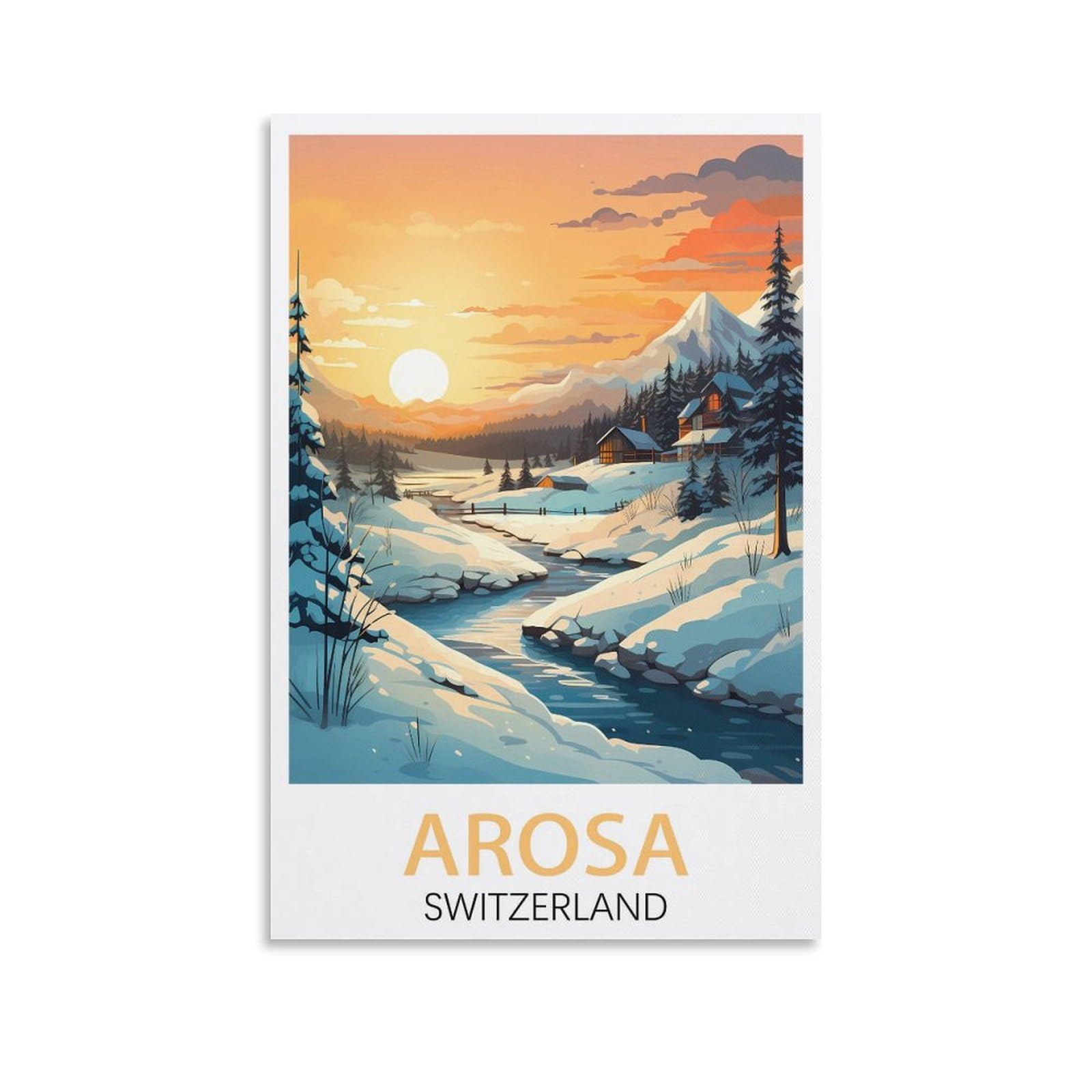 Lcynnh Unframe-Style Arosa Switzerland Vintage Travel Poster Sunset 16X24inch(40X60cm) Print Poster Home Bathroom Bedroom Office Living Room Decor Canvas Poster