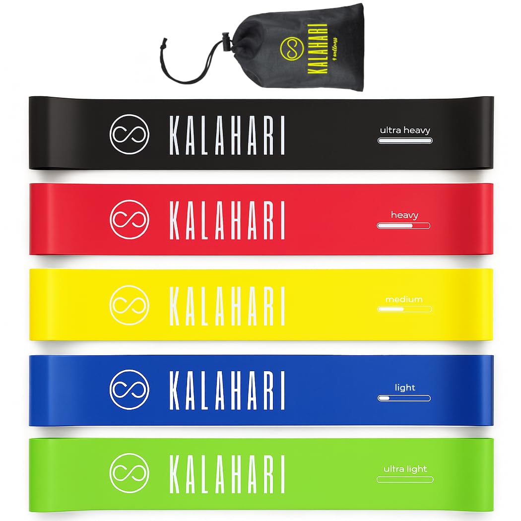 KALAHARI Resistance Bands SET of 5 with exercise Ebook and Bag - Elastic Bands Fitness with 5 resistance levels for Strength Training, Gym, Yoga, Sport, Home, Stretching, Pilates โ Loop Exercise Band โ image 1