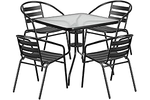Enchanting 4-Chair Patio Set with Refined Glass Top Table