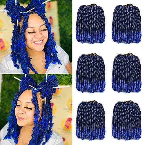 Xtrend 6Packs Natural Spring Twist Braiding Style Flauschiges Twist-Haar Bomb Twist-Haar für Butterfly Locs Passion Twist-Haar Ombre Blue Colors Haarverlängerung 90 Stränge 8 Zoll 1 BLAU Cover