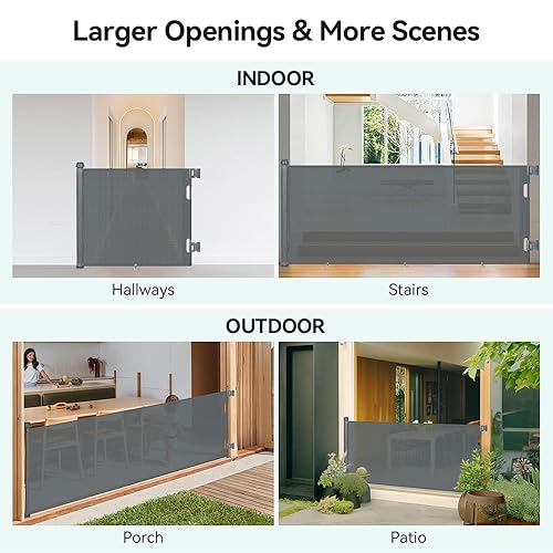 Miniatura 7 de COMOMY Puertas retráctiles para bebés de 118 pulgadas extra anchas, puerta retráctil para perros para grandes aberturas, puertas extra largas para