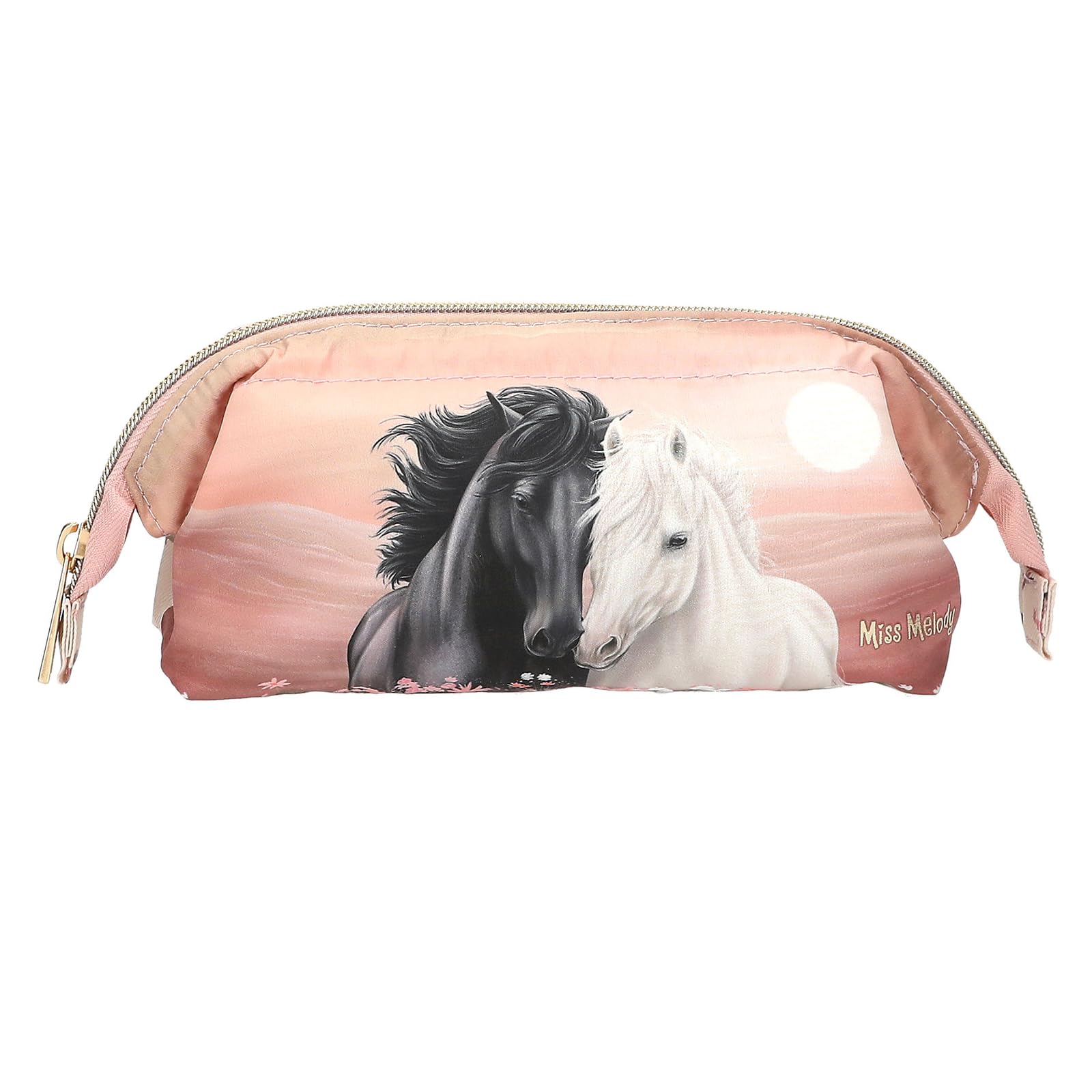 Depesche 13971 Miss Melody Blossom Pony - Pencil case with Pendant, in Beige and Pink, with Horse Motif and Horse Design, Pencil case incl. Zipper Pocket on the Outside