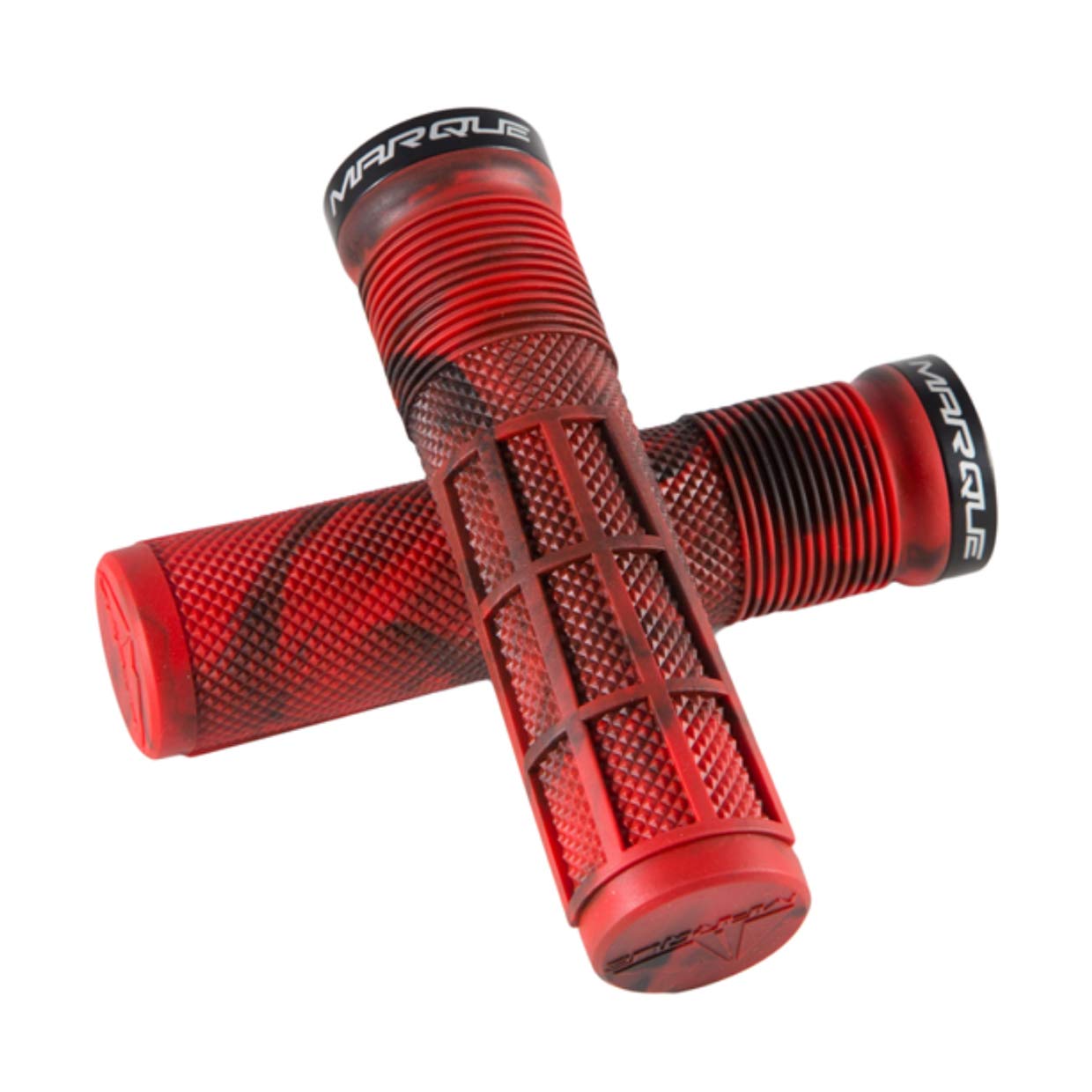 MARQUERace Mountain Bike Handlebar Grips – Single Lock-On Ring Collar MTB and BMX Bicycle Handle Bar with Non-Slip Grip, Knurly Gritty Pattern and Half Waffle Pattern