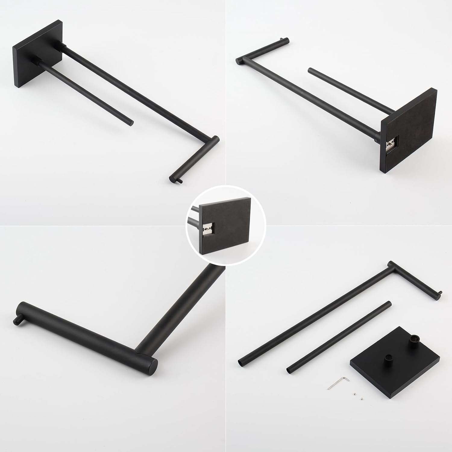 GERZWY Bathroom Toilet Paper Holder Stand with Reserve, Modern Tissue Roll Holder SUS304 Stainless Steel Rustproof Freestanding, Matte Black DZY003-BK