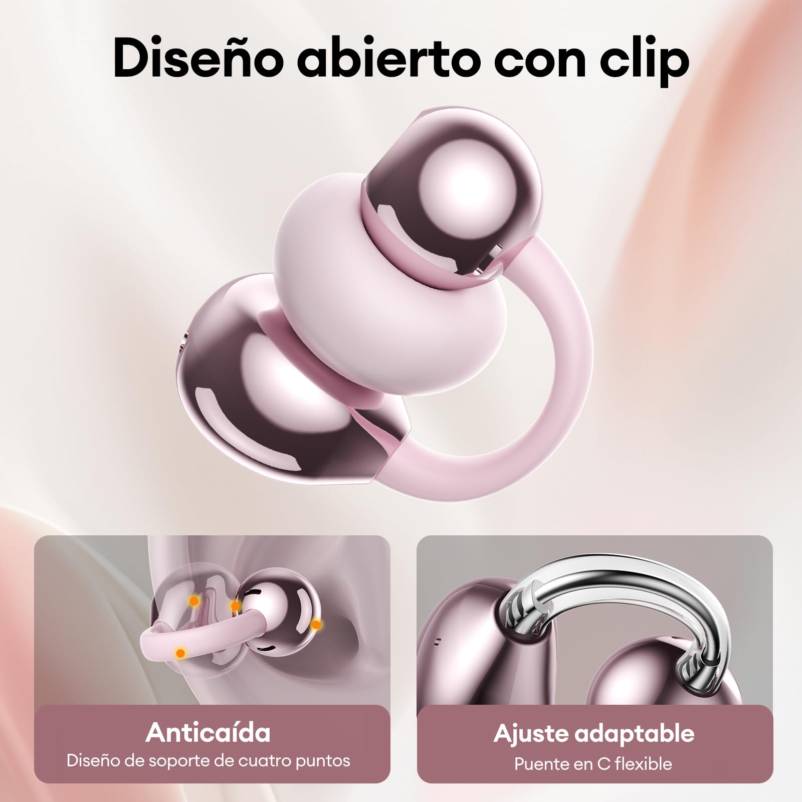 Auriculares Oreja Abierta Inalambricos Bluetooth con Pantalla LED y Decoración de Mariposa, Clip Abierto, Estilo Moderno, Sonido Envolvente, Auriculares Open Ear para Mujeres Elegantes, M100 Rosa