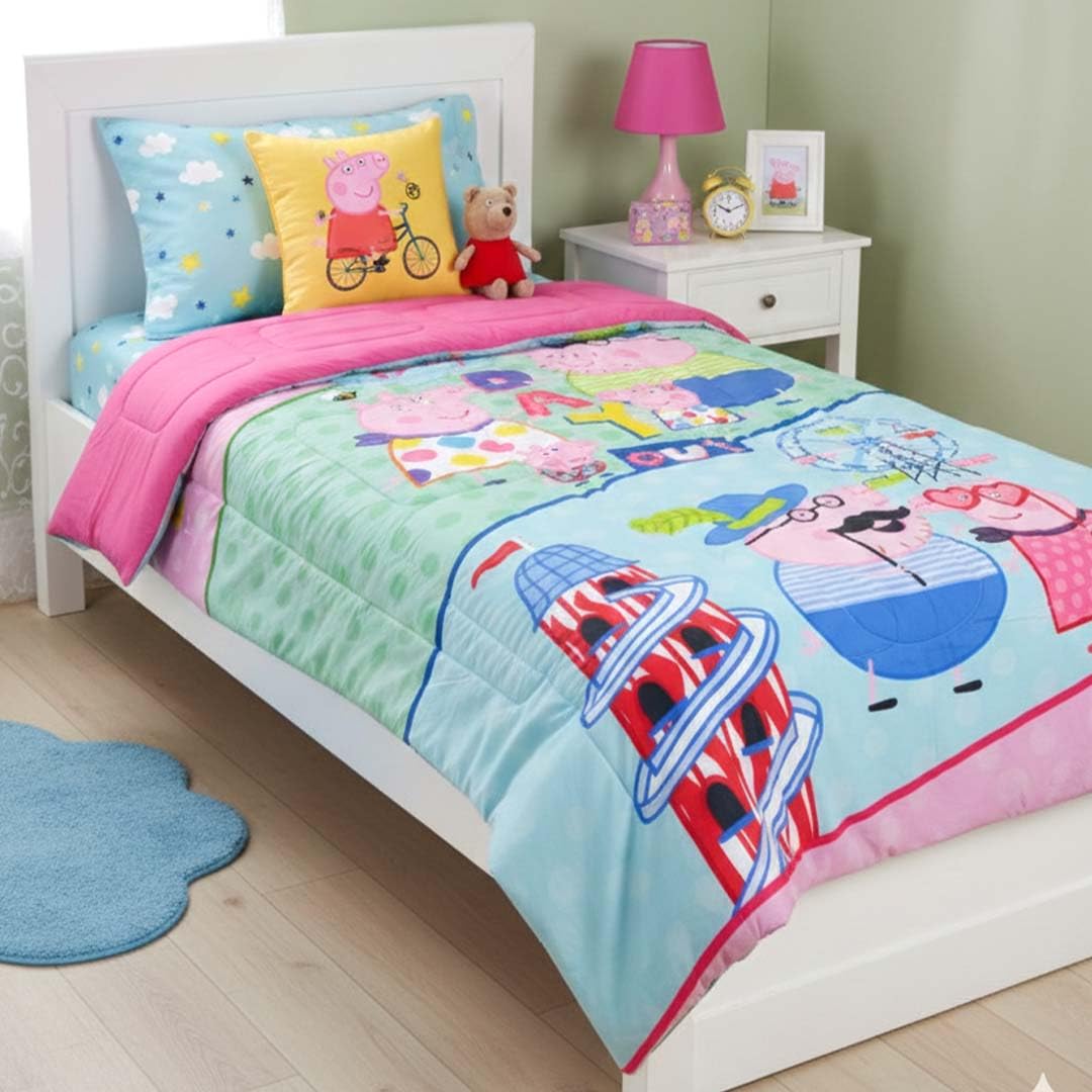 Athom Living Peppa Pig Themed Kids Comforter, Soft & Lightweight, Durable Bedding for Boys & Girls, Cozy & Printed Bedspread, Machine Washable, Birthday Gift, Return Gift | Blue, 390 GSM, 135x220 cm 4