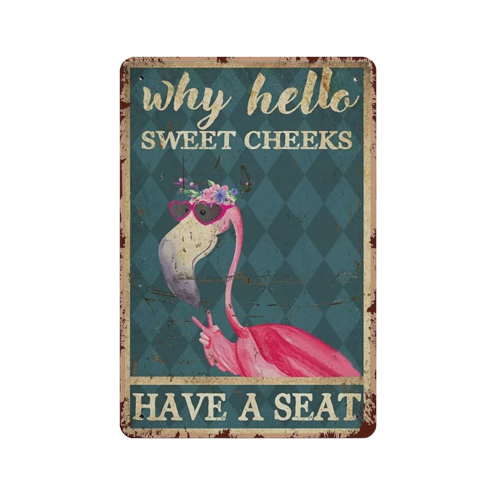 AOOEDM Hello Sweet Cheeks Pink Flamingo Metal Tin Signs for Man Cave Funny Art Wall Plaque Kitchen Bar Sign Coffee Shop Garage Wall Decor Hanging Decor