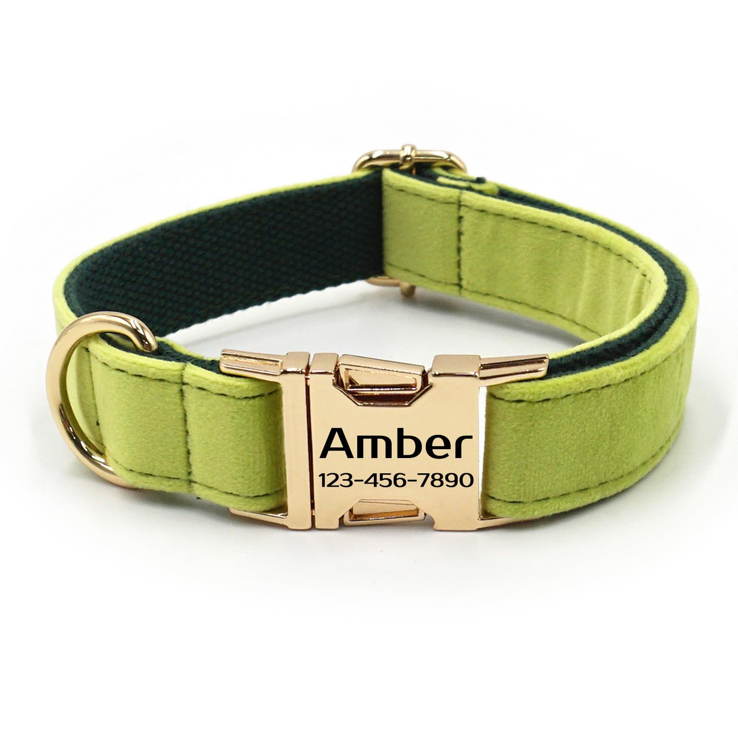 Personalized Soft Dog Collar, Laser Engraved Metal Buckle Dog Tag, Adjustable Through D-Ring, and Colors(Avocado Green,XS)