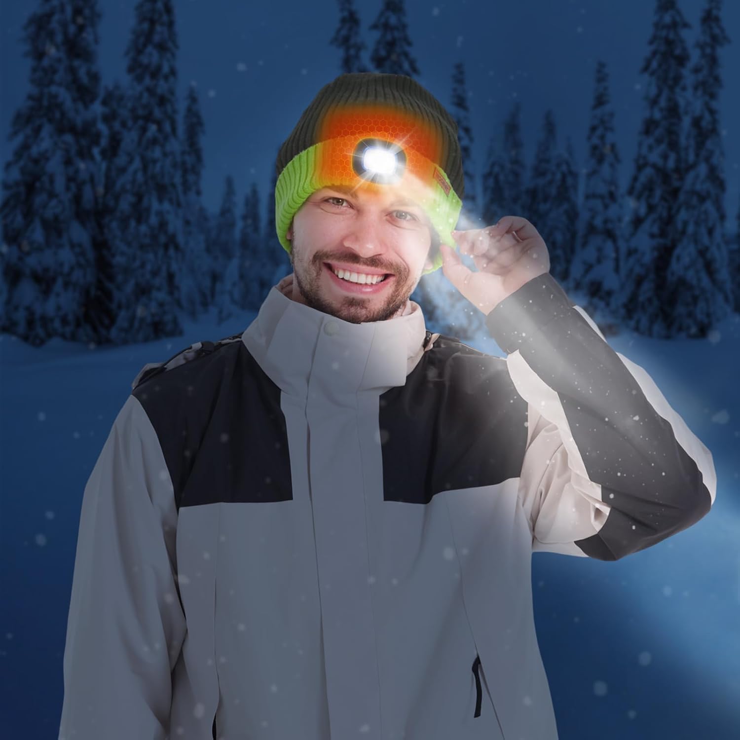 Heated Hat with Led Light, Knit Heated Beanie with 5V 4000mAH Rechargeable Battery Gifts for Men and Women - Image 6