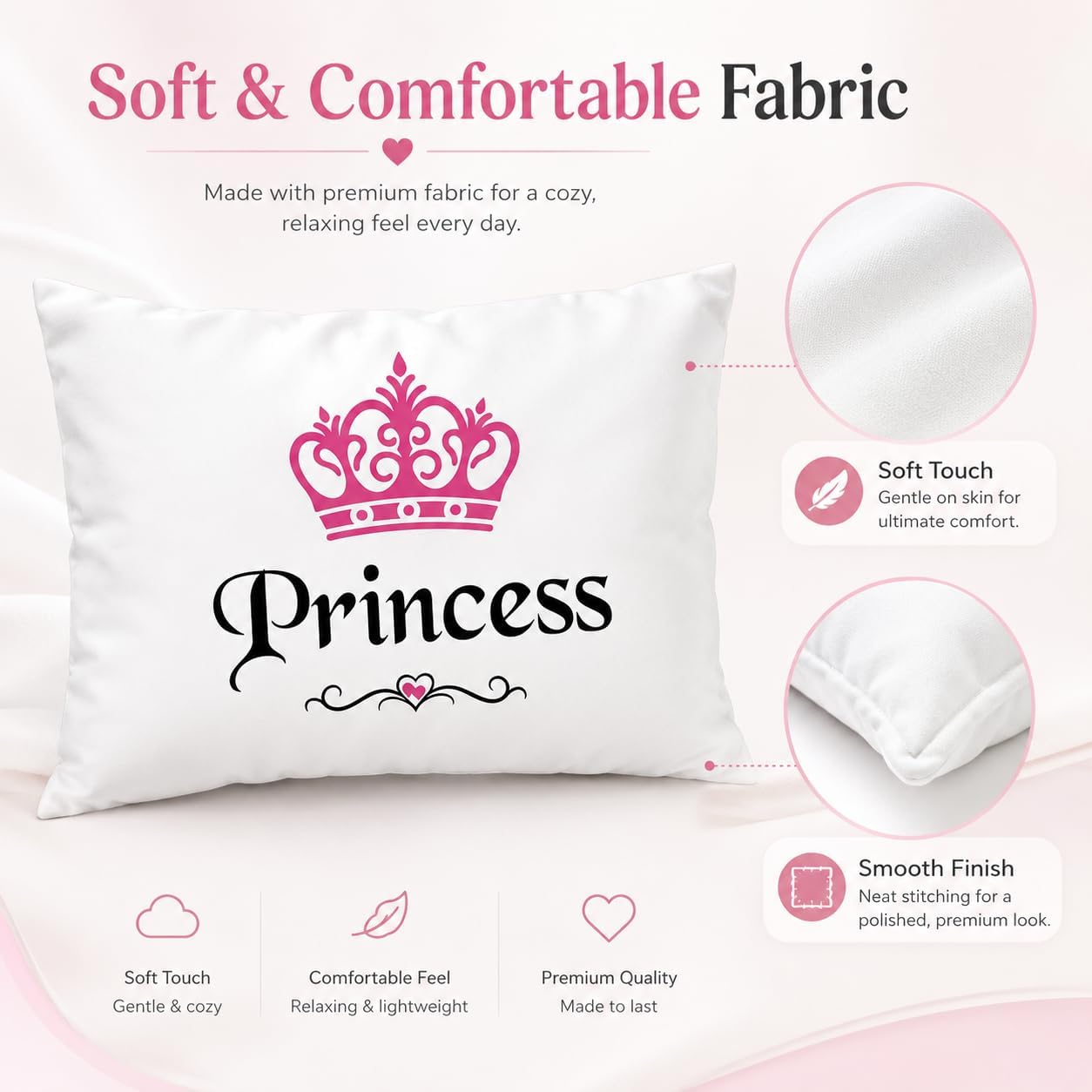 Princess Crown Pillow Cover 29x19 Inch, Soft Satin Throw Pillow Case for Girls Bedroom, Sofa, Couch & Nursery Decor image 2
