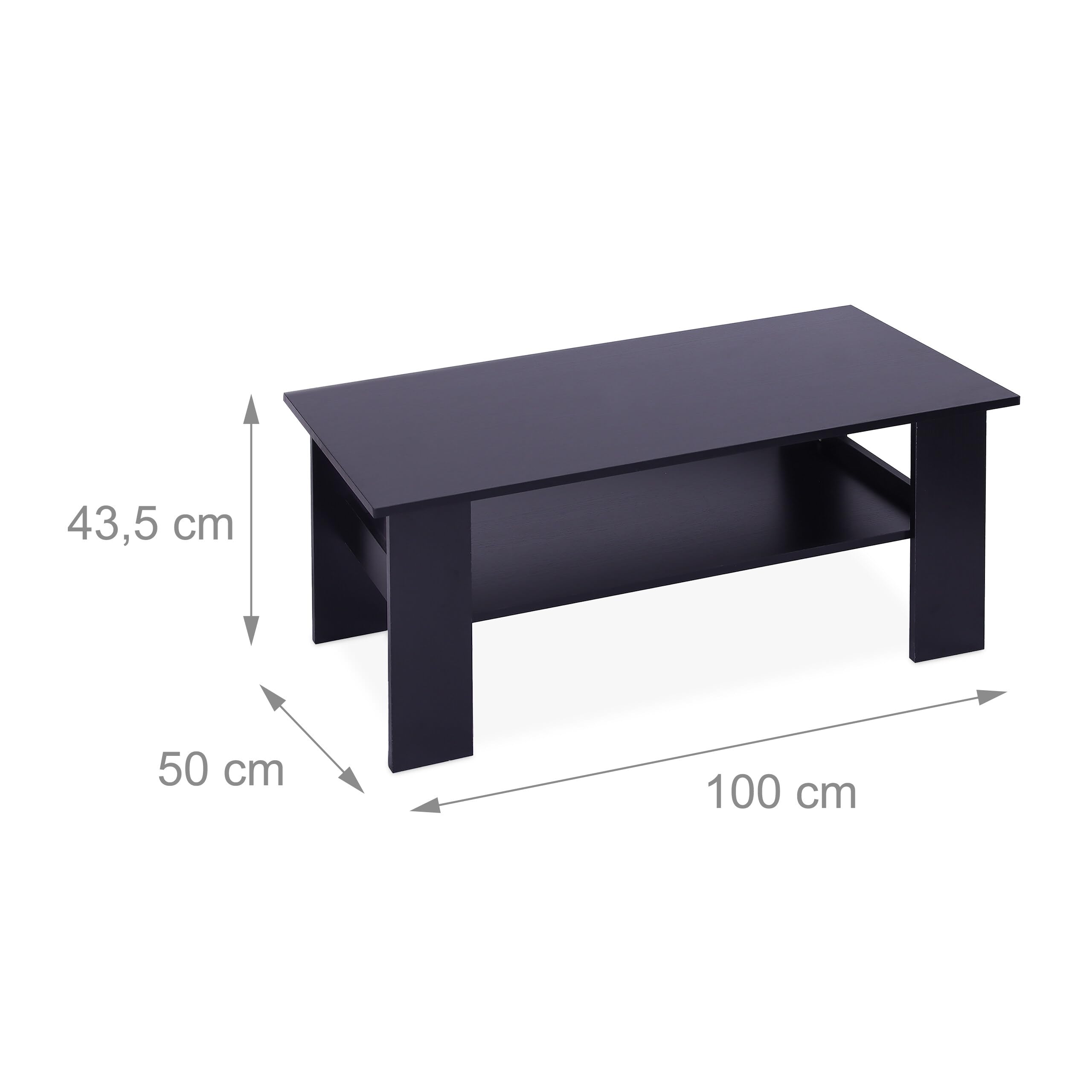 Relaxdays Tavolino, HLP: 53,5x100x50 cm, da Salotto con ripiano Inferiore, Moderno, Nero