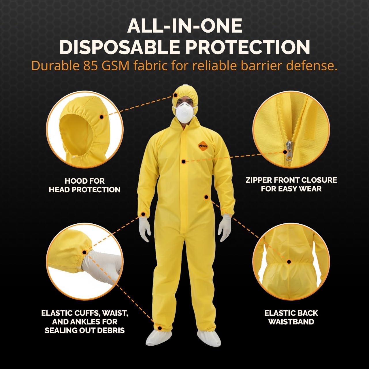 Tiger Tough Yellow Hazmat Suit Disposable - Chemical Protective Coveralls with Hood, PPE Paint Suit, Cleaning Jumpsuit
