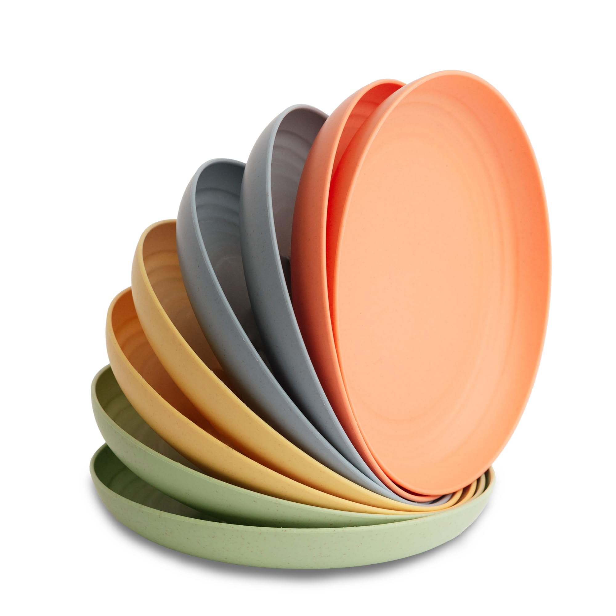 8-Pack Reusable Wheat Straw Plates Set - Non Toxic and Non Plastic Dinner Plates for Kids and Adults, Lightweight Unbreakable Plate, Microwave Safe and Dishwasher Safe (Meadow 9")