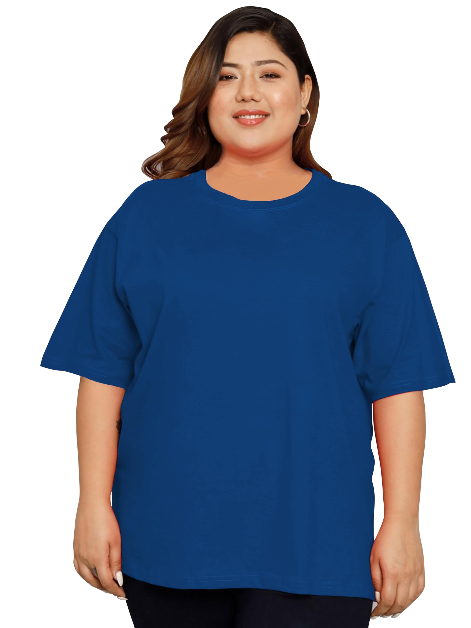 Elite Soul Womens Plus Size Oversized Baggy Fit Drop Shoulder Cotton T-Shirt | Half Sleeves-Korean Style Casual Wear (XL, 2XL, 3XL, 4XL, 5XL)-picture-22