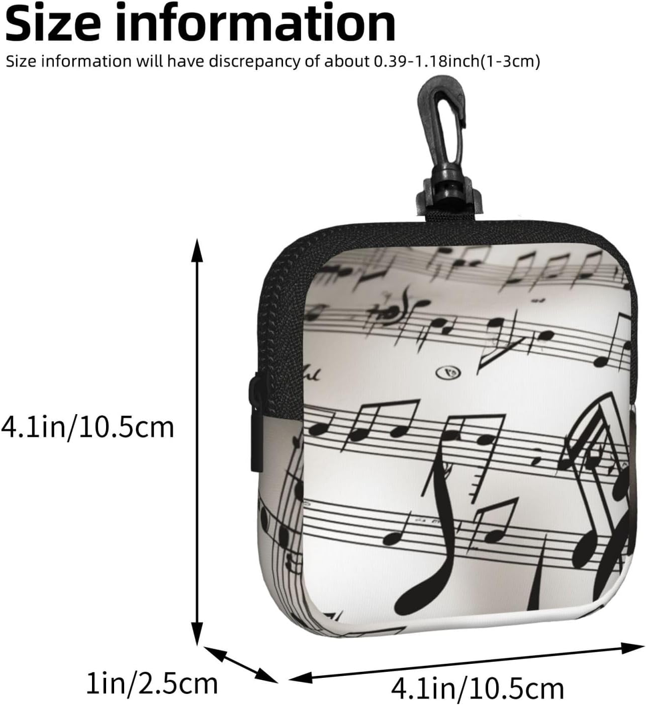 Mini Pouch with Carabiner, Neoprene Travel Makeup Bag with Zipper Tool Storage Pouch Music Notes Print Coin Purse Portable Earbud Case Waterproof Card Holder Wallet for Women Men image 3