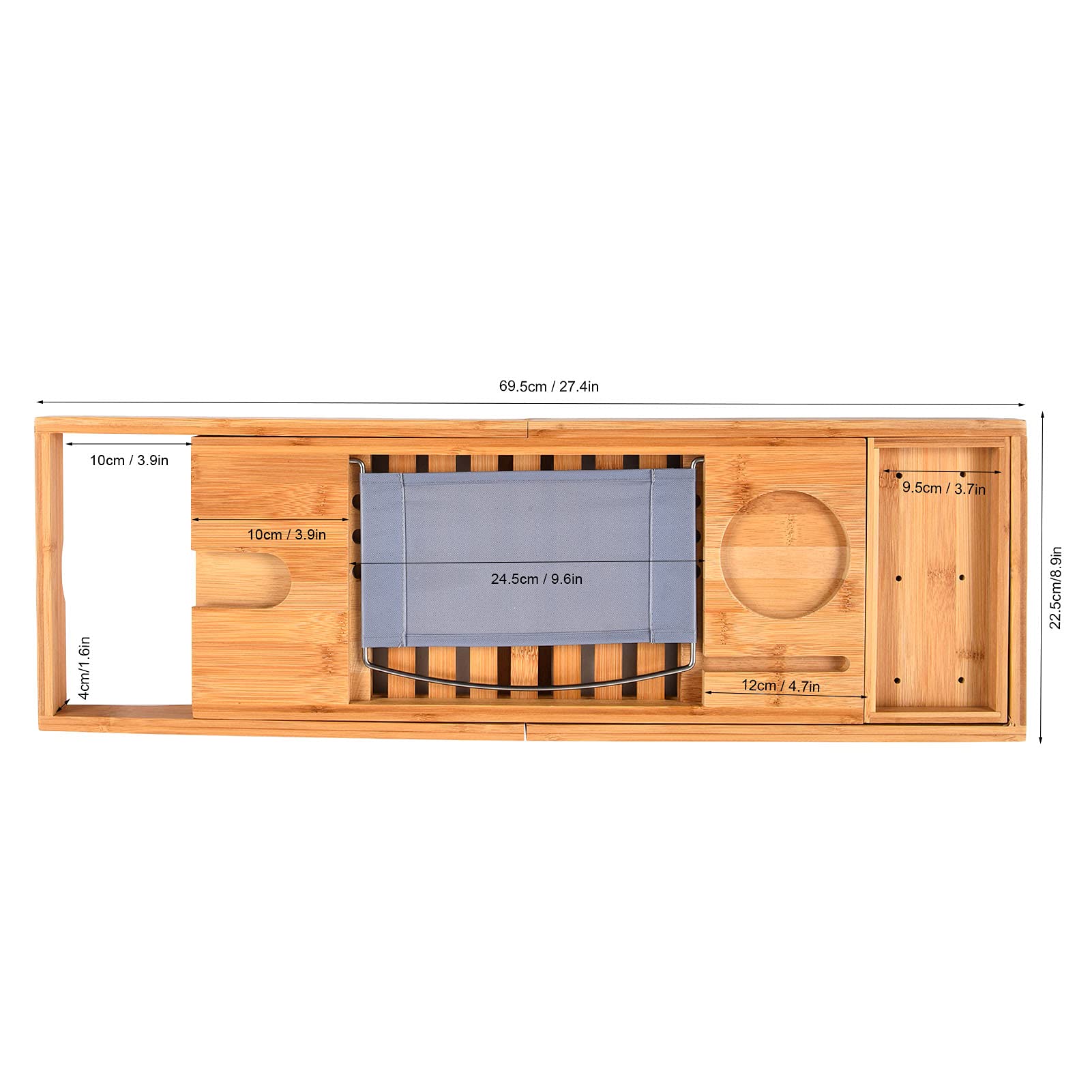 Hyuduo Bandeja de Baño Bandeja de Bañera de bambú 69,5 X 22,5 Cm Soporte de Baño Retráctil con Diseño Simple para el Hogar Salón de Belleza Hotel Casa de Familia
