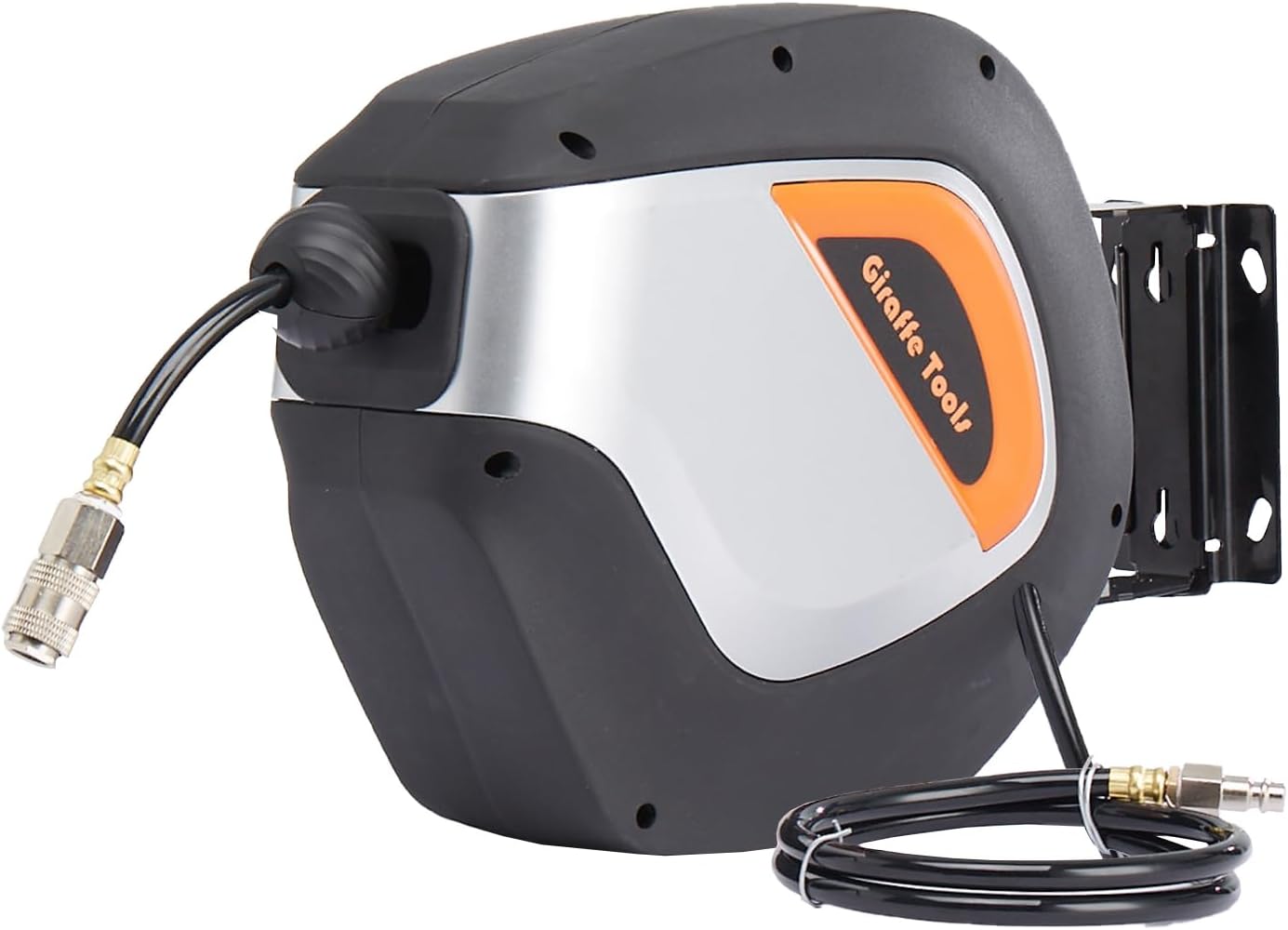 Giraffe Tools Retractable Air Hose Reel 10m with 1/4" Quick Coupler, AirLine Reel Retractable with 5/16 in. Hybrid Air Line Wall Mount 180° Swivel