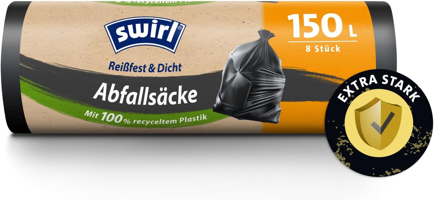 Swirl Rubbish Sack 150 L (4 x 8 Bags), Bin Bags without Closure, Particularly Durable and Tear-Resistant for Waste from Home and Garden