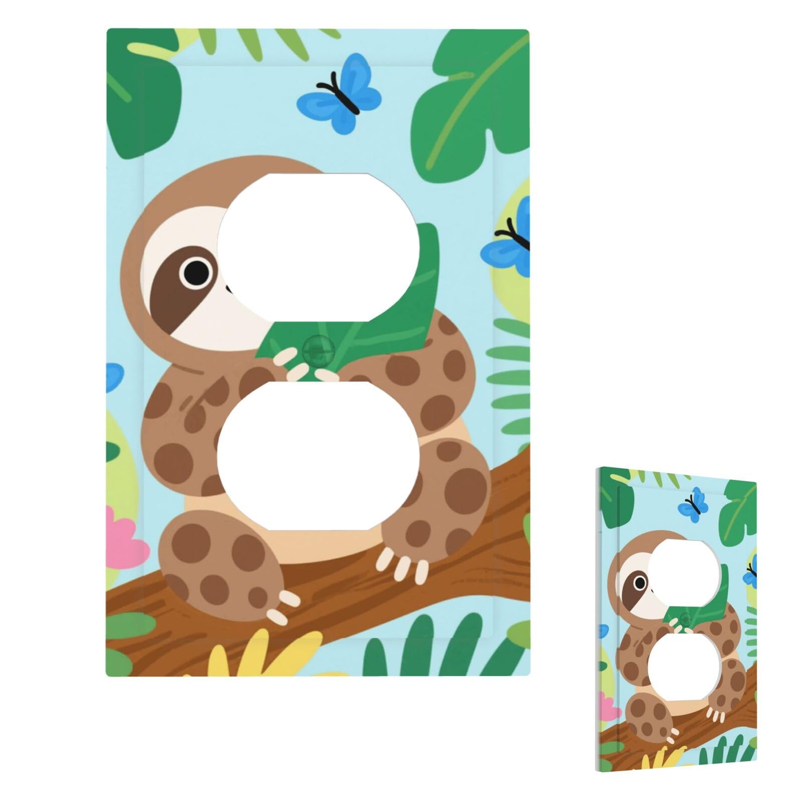 Cute Sloth In Jungle Wall Plate Cover Modern Decorative 1 Gang Light Switch Cover Unbreakable Receptacle Outlet Covers For Living Room Bedroom Home Decor Duplex