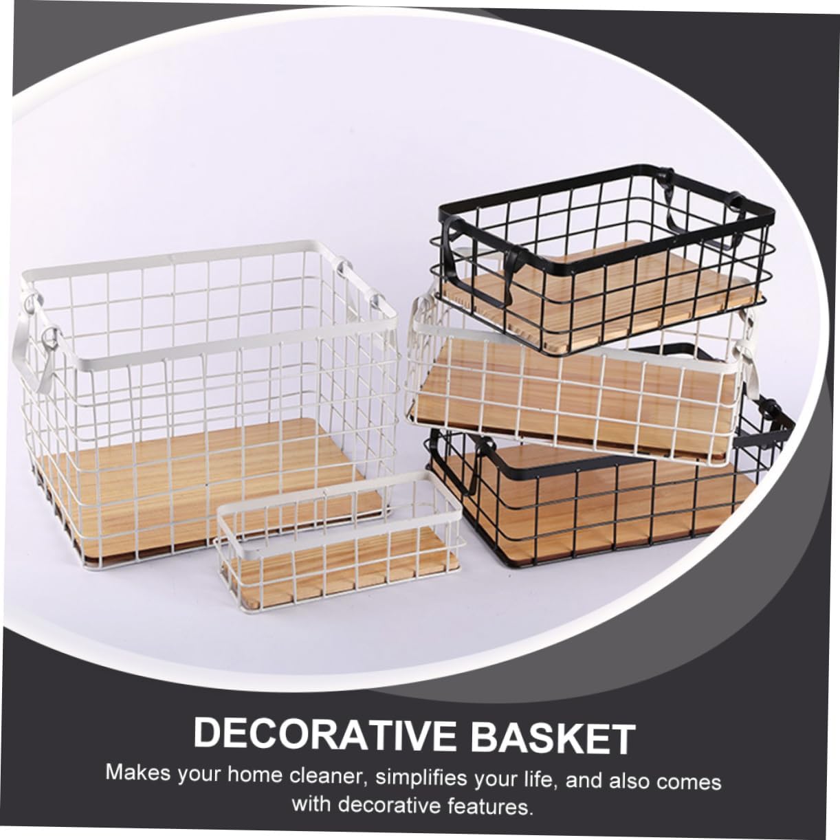 Zerodeko Black Rectangular Storage Basket with Wire Base and Bottom Multipurpose Kitchen Organizer for Fruits Snacks and Household Items Lightweight