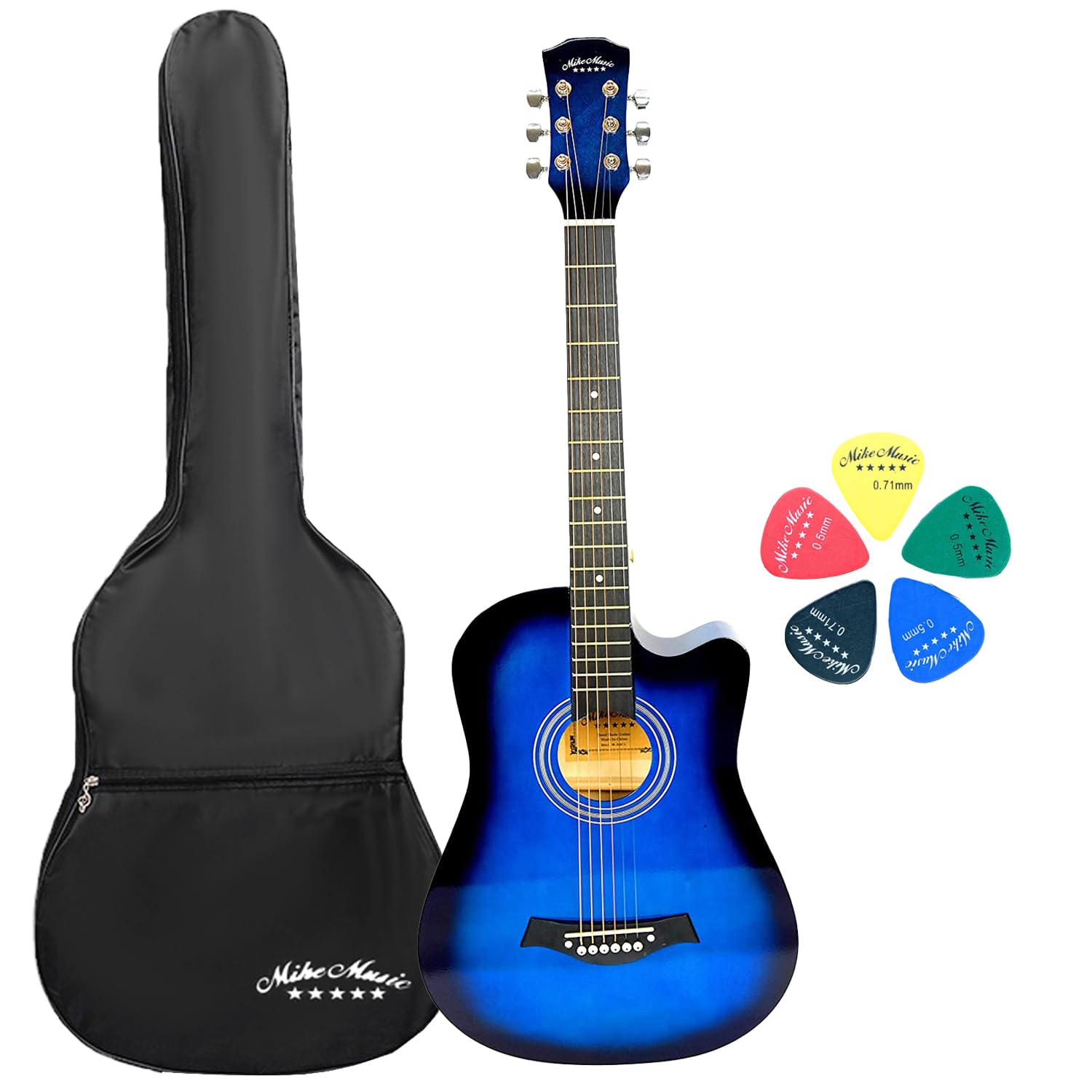 Acoustic Guitar for Beginner 38 Inch Full Size 6-Strings Acoustic Guitar Set for Adult Teen With Accessories Gig Bag, Picks, Right Hand (Blue Glossy)